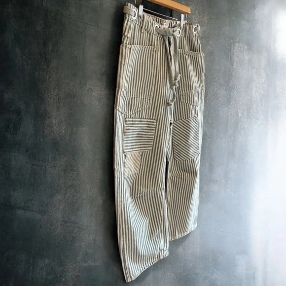 NEW WE THE FREE PEOPLE Moxie Railroad Low Slung Pull on Barrel Jeans Stripe 29 - Picture 5 of 16